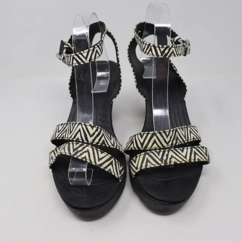 Crocs Women’s Size 10 15313 Leigh Zebra Ankle Strap Wedge Strappy Sandals - Picture 2 of 5